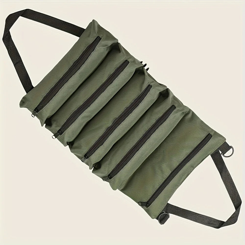 Roll-Up Tool Bag Multiple Zippered Compartments & Detachable Strap