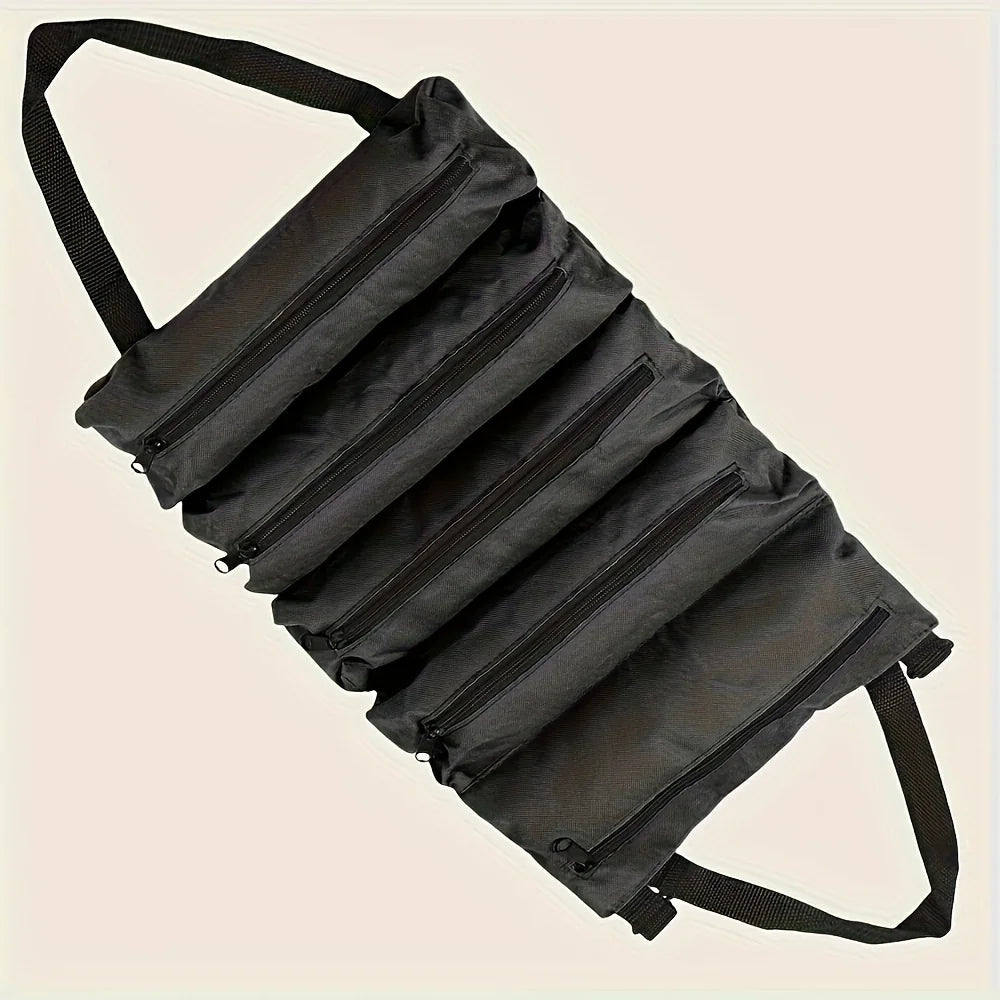 Roll-Up Tool Bag Multiple Zippered Compartments & Detachable Strap