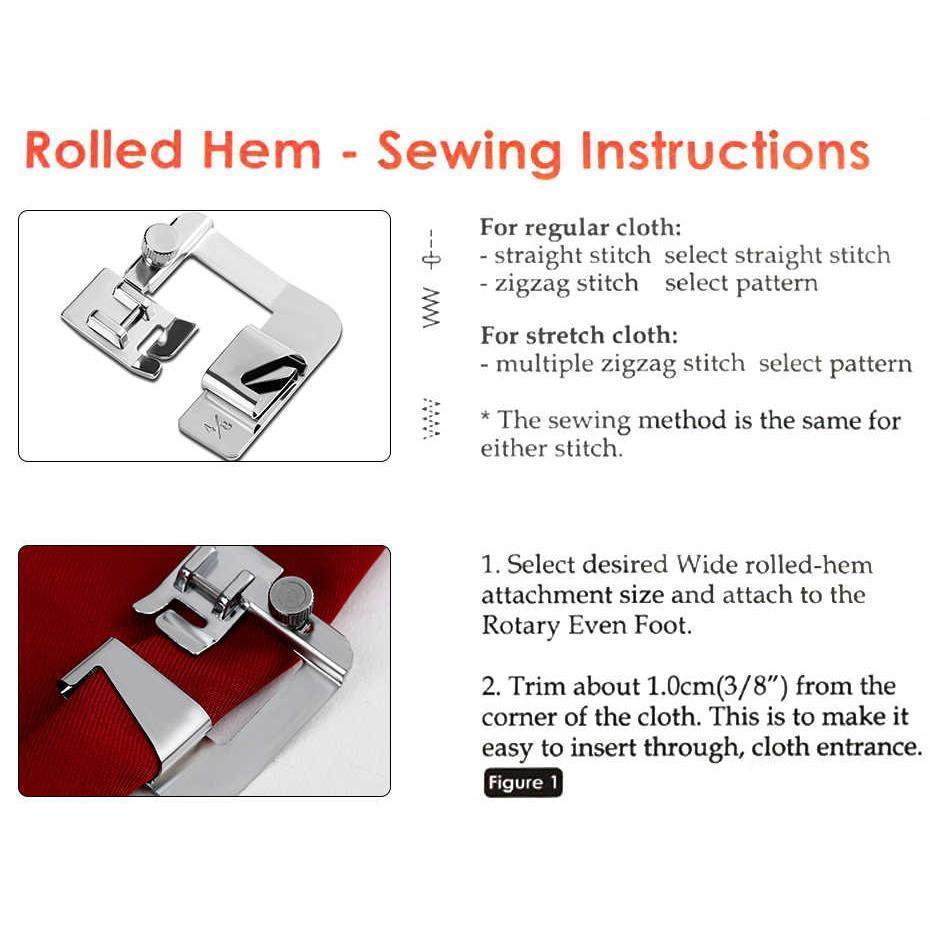 Rolled Hem Presser Foot One-Step Universal Fit Three Widths