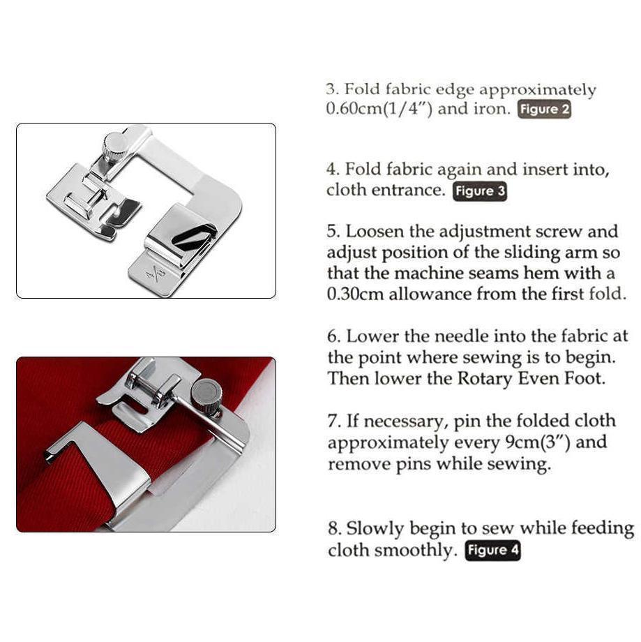 Rolled Hem Presser Foot One-Step Universal Fit Three Widths