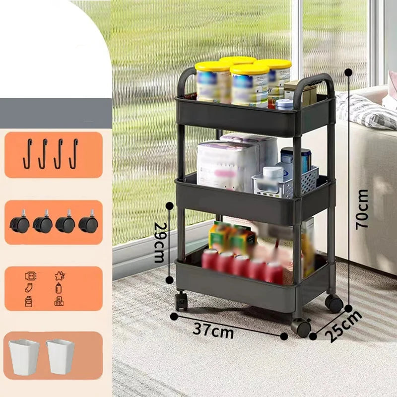 Rolling Organizer Cart 9.8 Inch Multi-Tier Locking Swivel Wheels