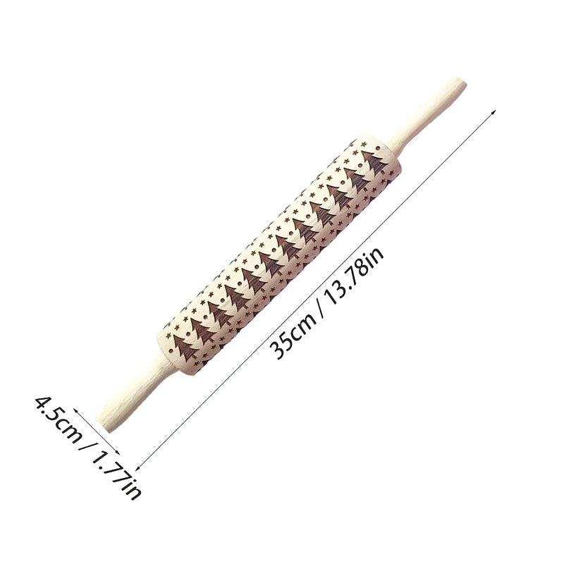 Rolling Pin Engraved Holiday Patterns Natural Hardwood Ergonomic Handles
