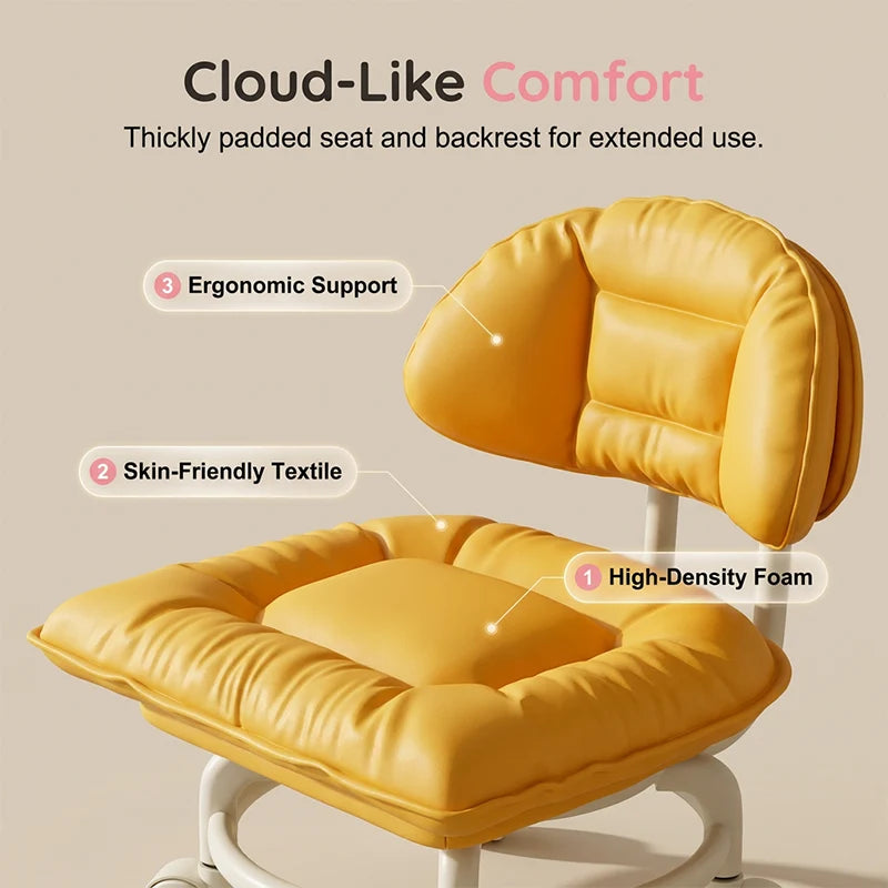 Rolling Stool Low Height Padded Backrest Quiet 360° Casters
