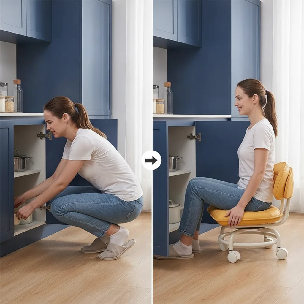 Rolling Stool Padded Seat & Backrest Silent 360° Casters