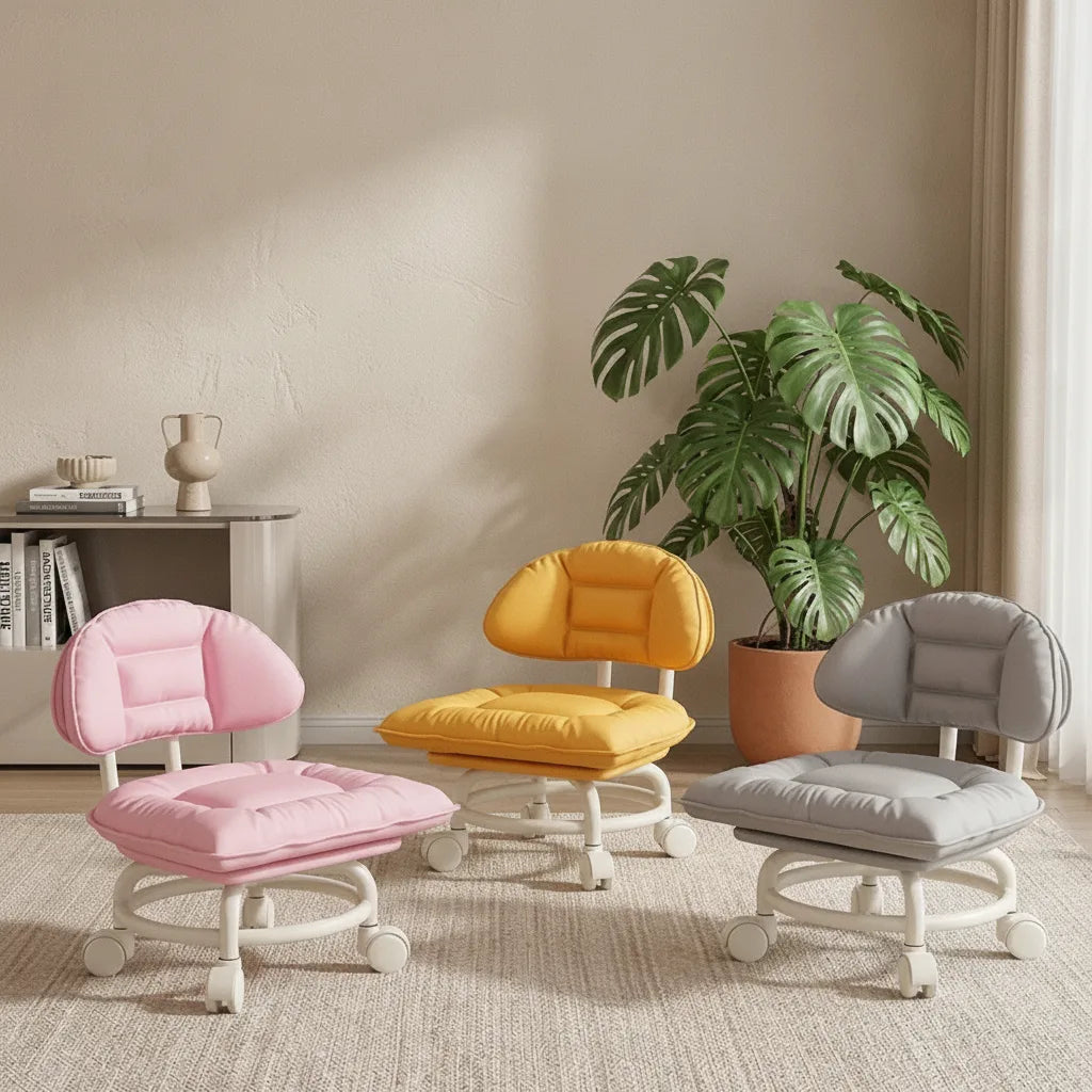 Rolling Stool Padded Seat & Backrest Silent 360° Casters