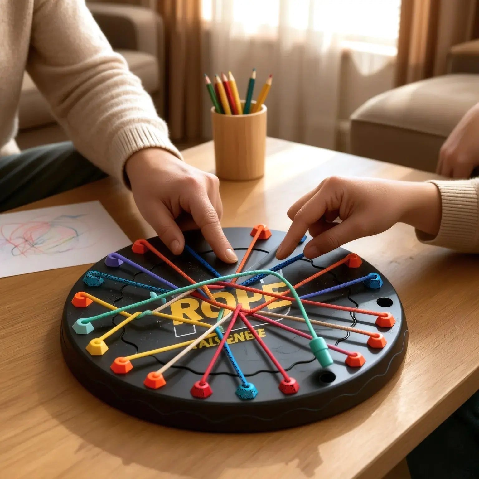 Rope Puzzle Game Durable Plastic Board & Elastic Ropes