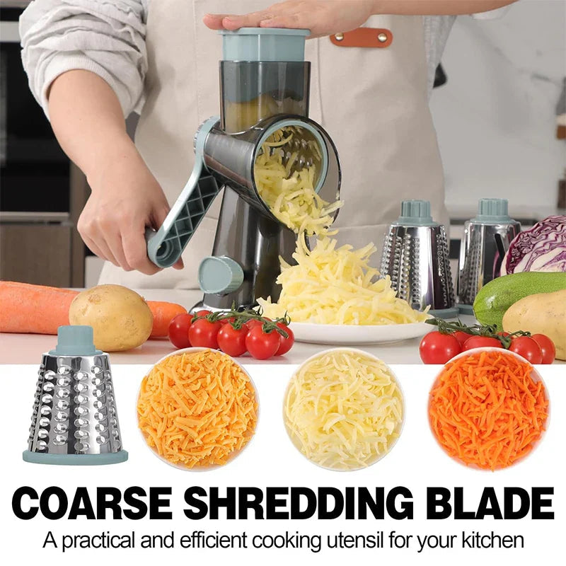 Rotary Grater 3 Interchangeable Stainless Steel Drums Suction Base