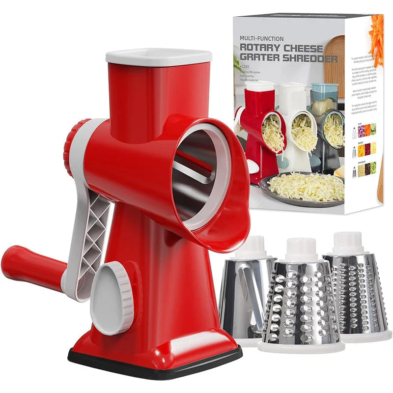 Rotary Grater 3 Interchangeable Stainless Steel Drums Suction Base