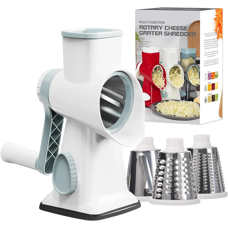 Rotary Grater 3 Interchangeable Stainless Steel Drums Suction Base