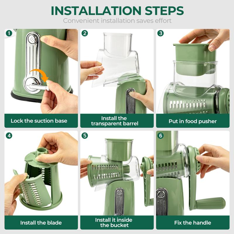 Rotary Grater Five Stainless Steel Blades Suction Cup
