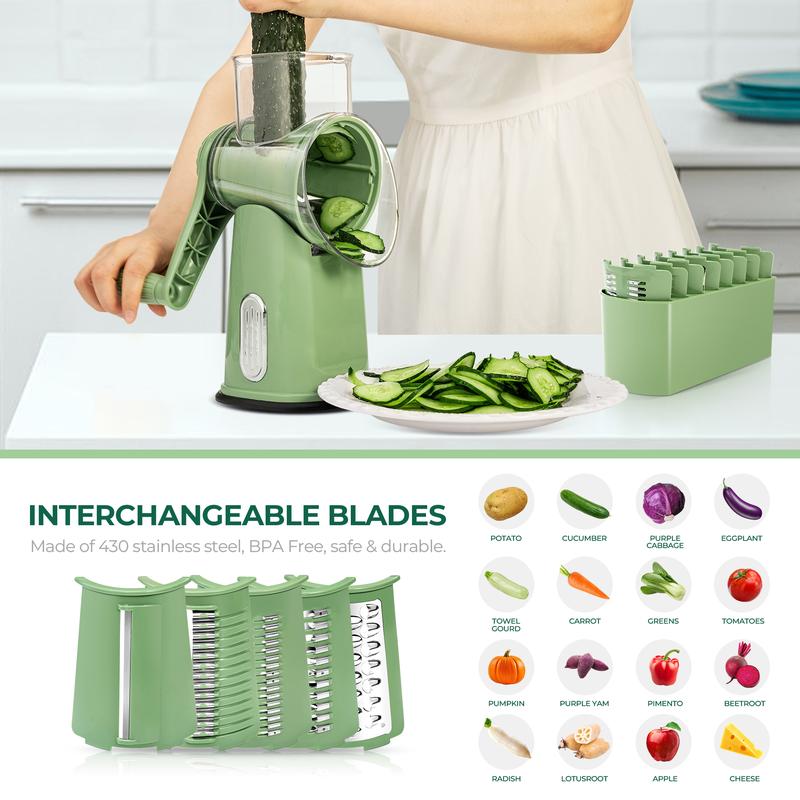 Rotary Grater Five Stainless Steel Blades Suction Cup