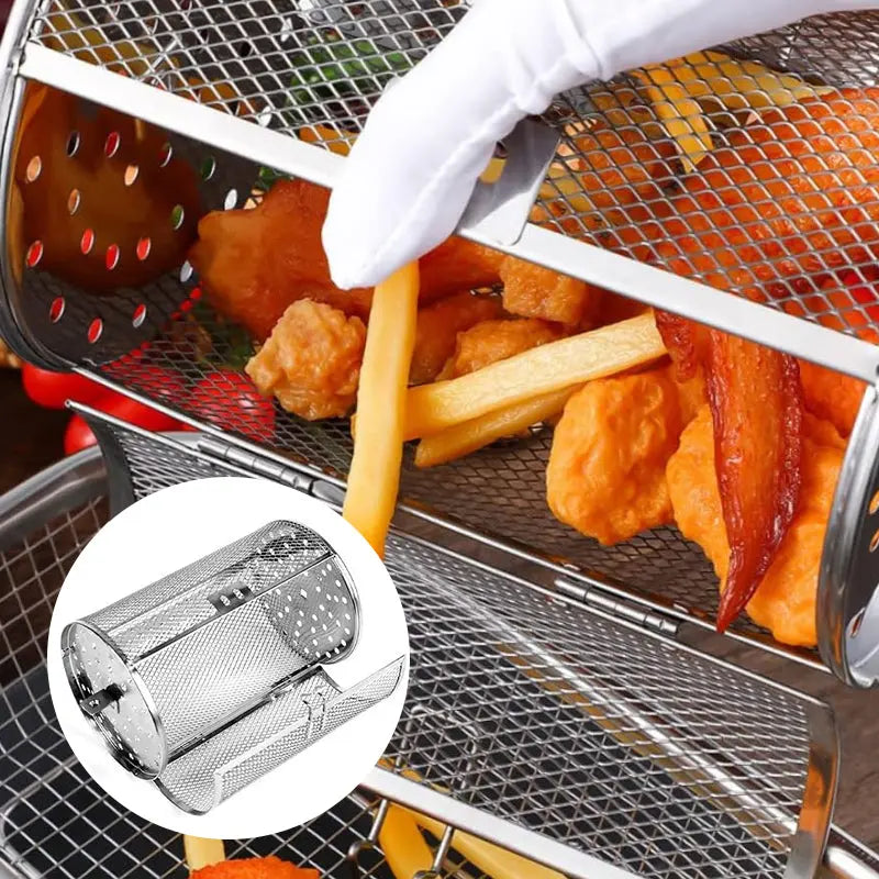 Rotisserie Basket Stainless Steel 360-Degree Side Opening