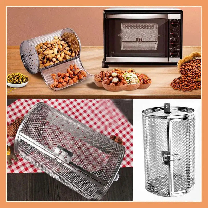 Rotisserie Basket Stainless Steel 360-Degree Side Opening