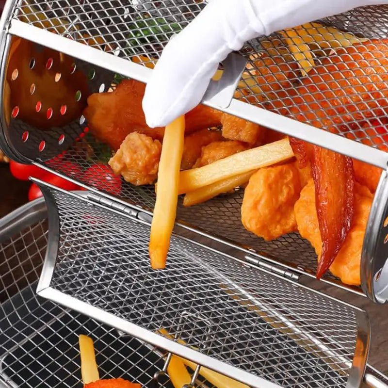 Rotisserie Basket Stainless Steel 360-Degree Side Opening