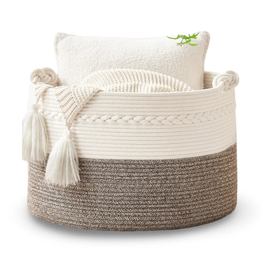 Round Storage Basket Braided Cotton Rope Machine Washable
