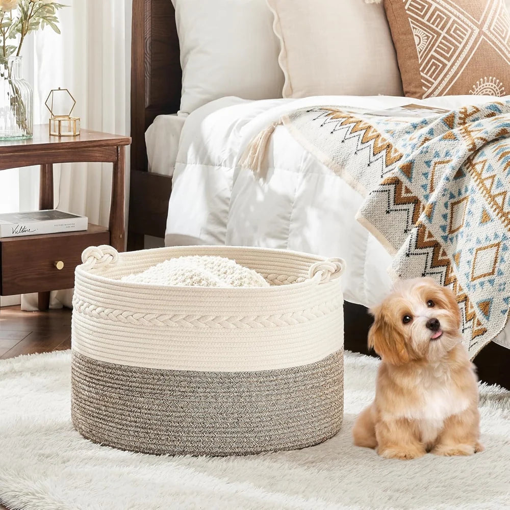 Round Storage Basket Braided Cotton Rope Machine Washable