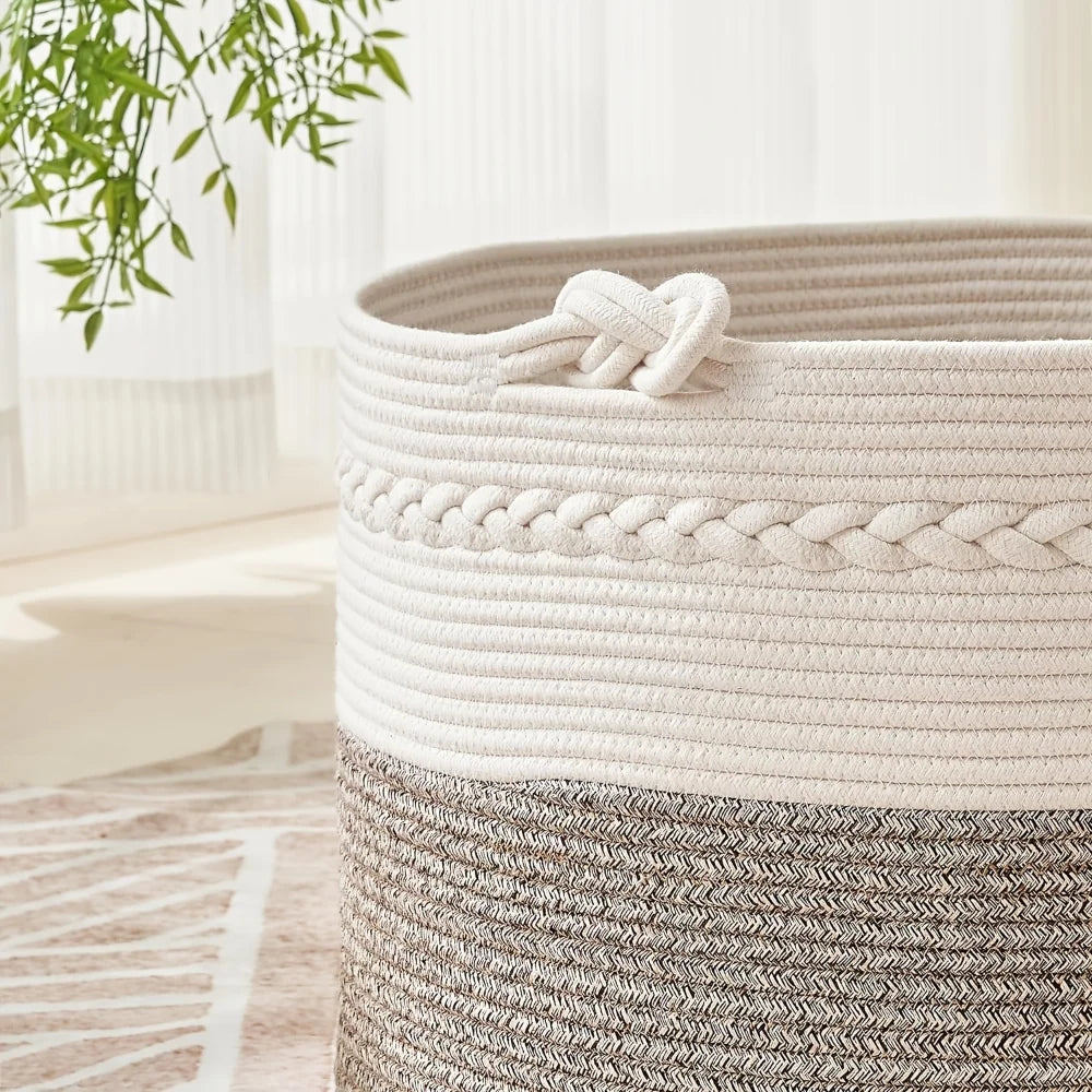 Round Storage Basket Braided Cotton Rope Machine Washable