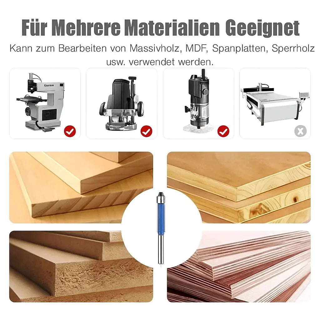 Router Bit Set Flush-Trim Double Ball Bearings 4-Piece
