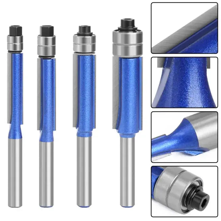 Router Bit Set Flush-Trim Double Ball Bearings 4-Piece