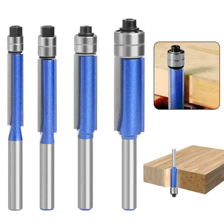Router Bit Set Flush-Trim Double Ball Bearings 4-Piece