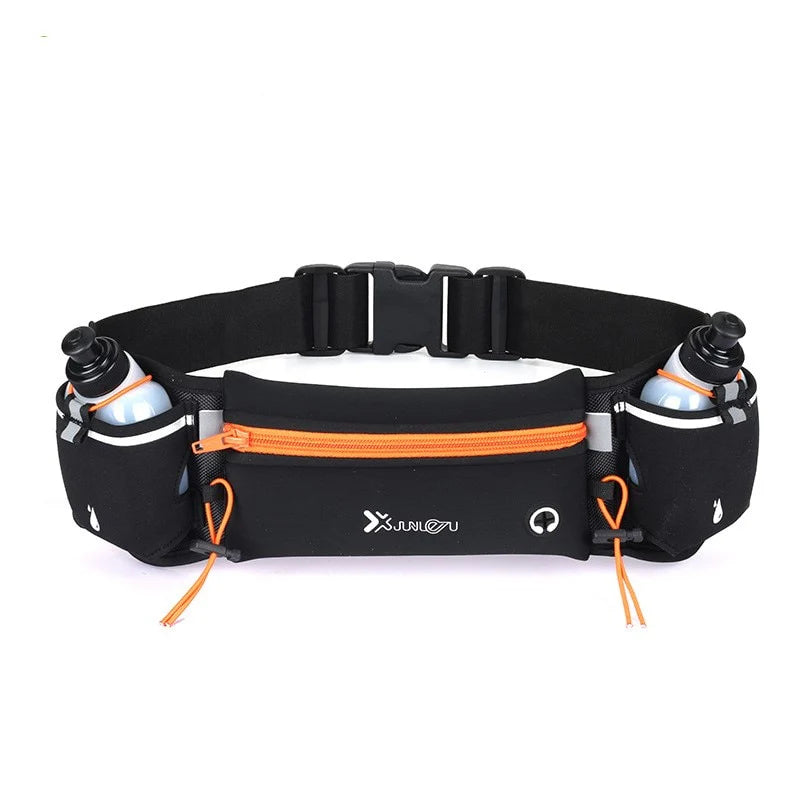 Running Belt Water-Repellent Neoprene Zipper Pocket Two Bottle Holders
