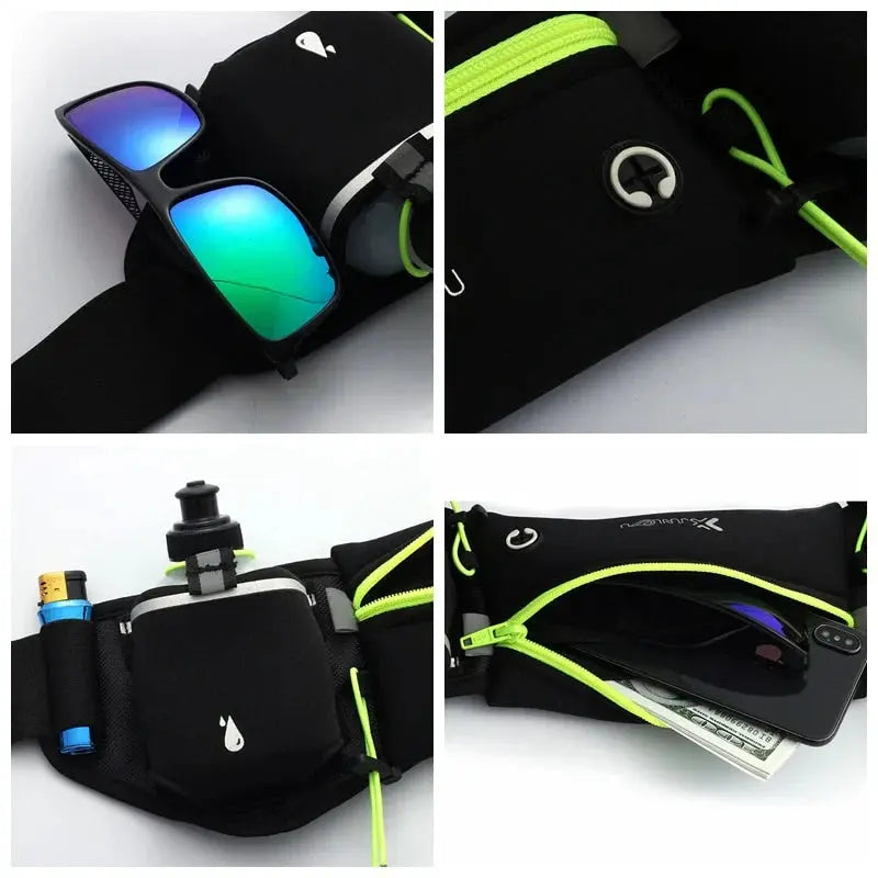 Running Belt Water-Repellent Neoprene Zipper Pocket Two Bottles Included