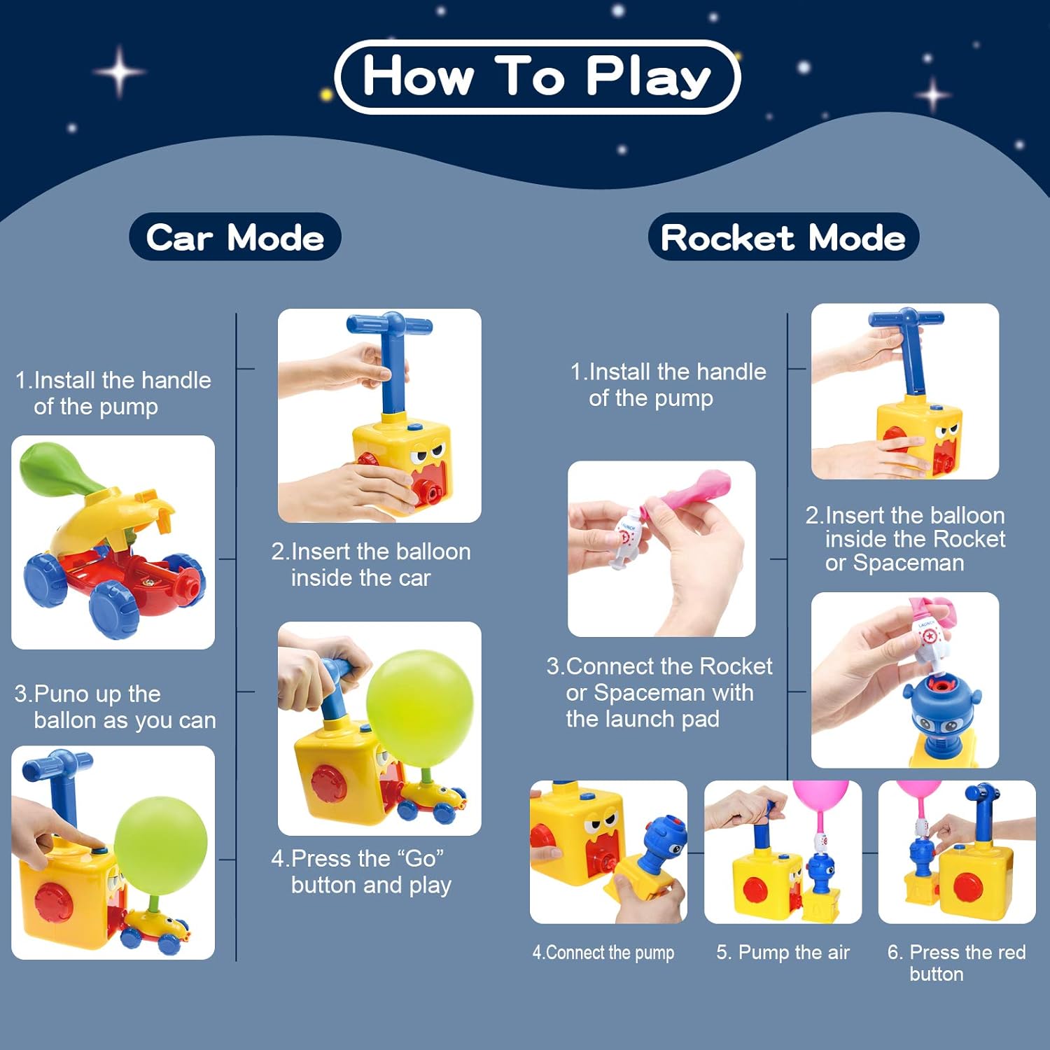 STEM Toy Balloon-Powered Car & Rocket Launcher Battery-Free