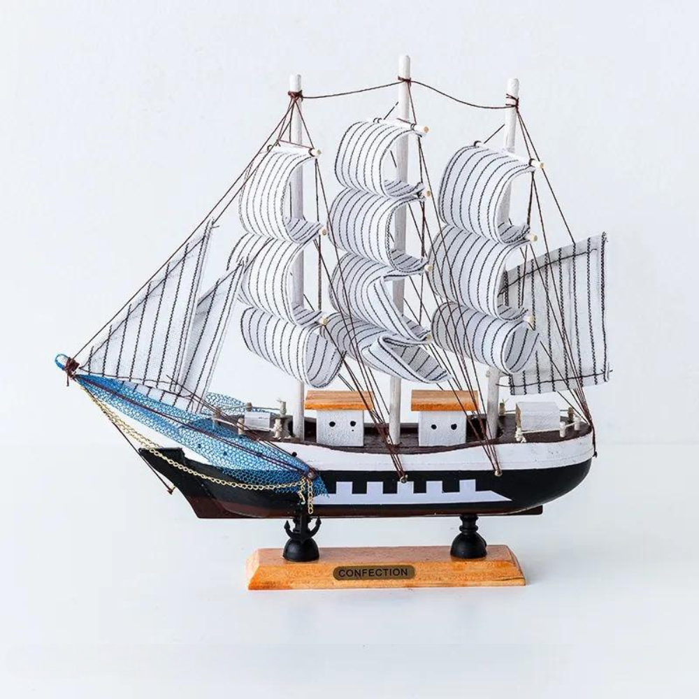 Sailing Ship Sculpture Battery LED Lights Wood & Fabric