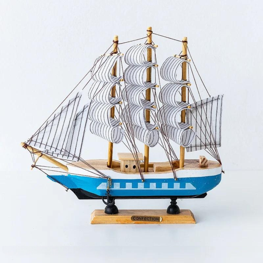 Sailing Ship Sculpture Battery LED Lights Wood & Fabric