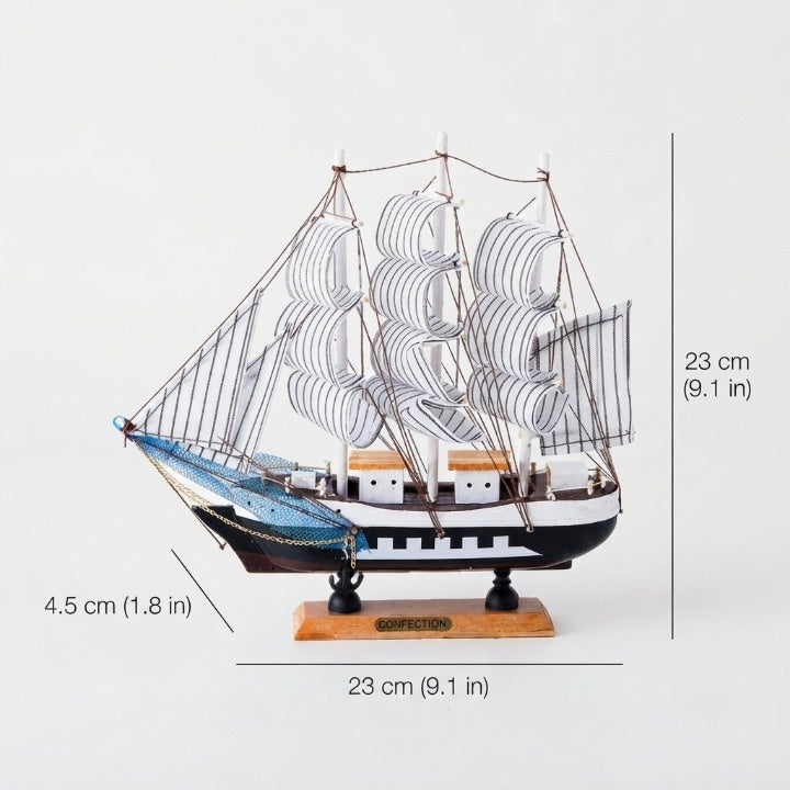 Sailing Ship Sculpture Battery LED Lights Wood & Fabric
