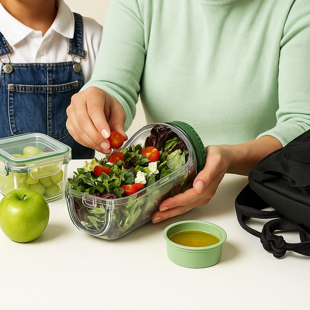 Salad Container Vertical Layering & Leak-Proof Dressing Capsule