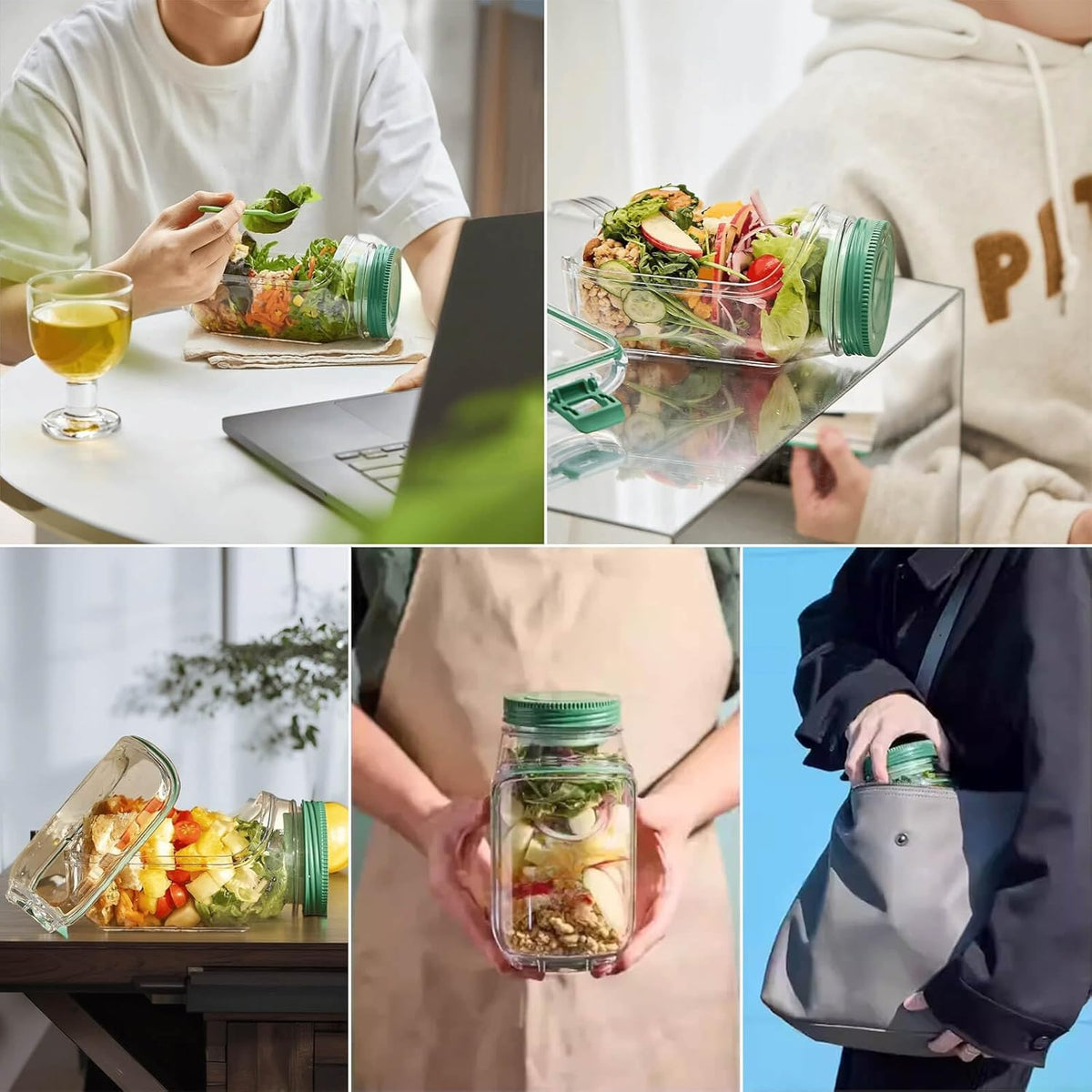 Salad Container Vertical Layering & Leak-Proof Dressing Capsule