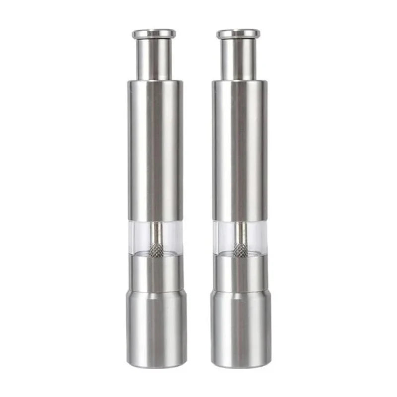 Salt & Pepper Grinder One-Handed Press Stainless Steel 2-Pack