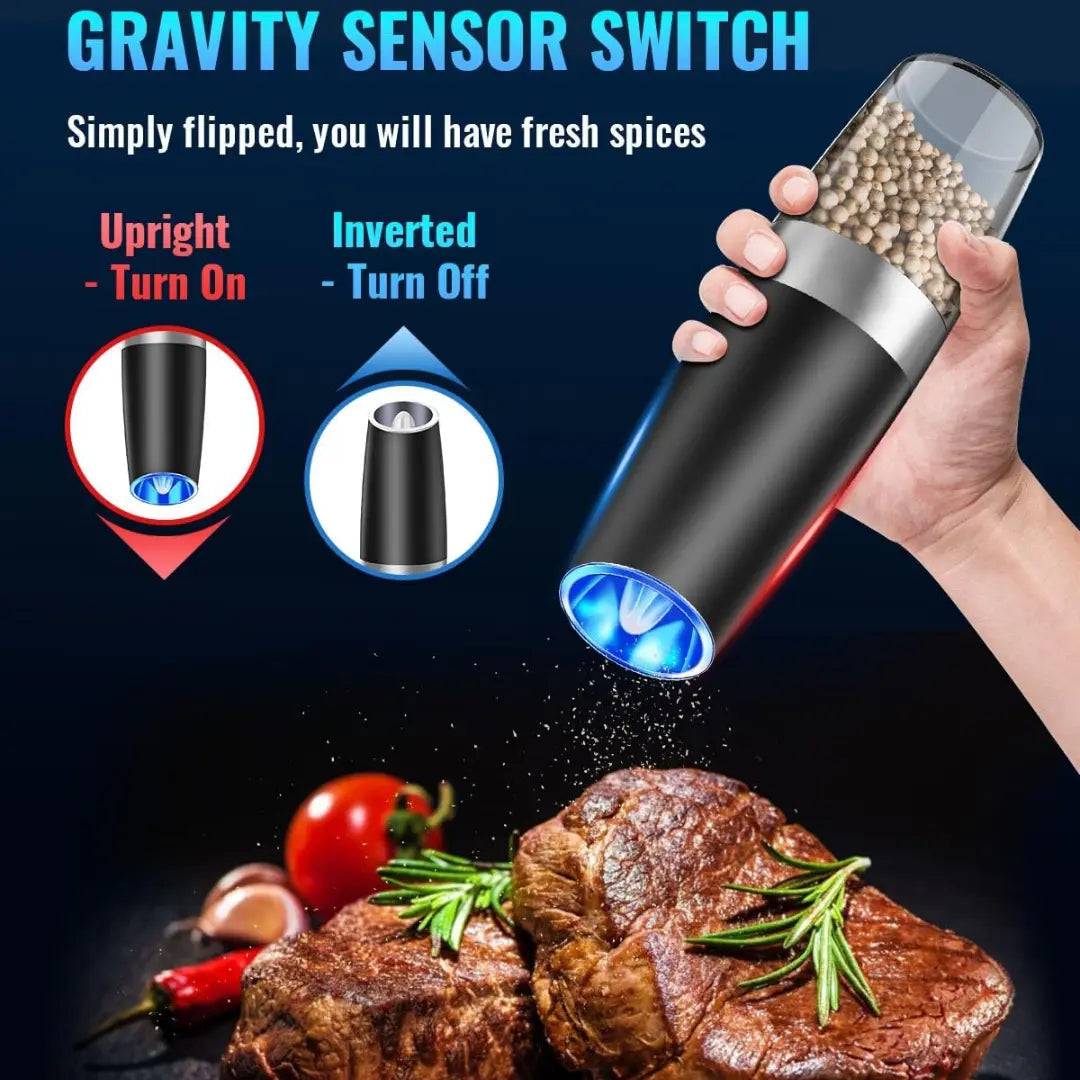 Salt & Pepper Grinders Gravity-Activated USB-Rechargeable & LED Light