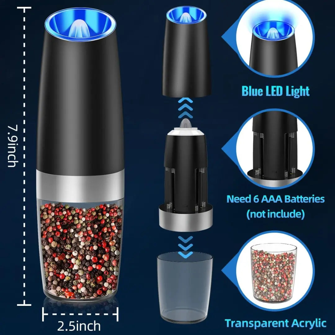 Salt & Pepper Grinders Gravity-Activated USB-Rechargeable & LED Light