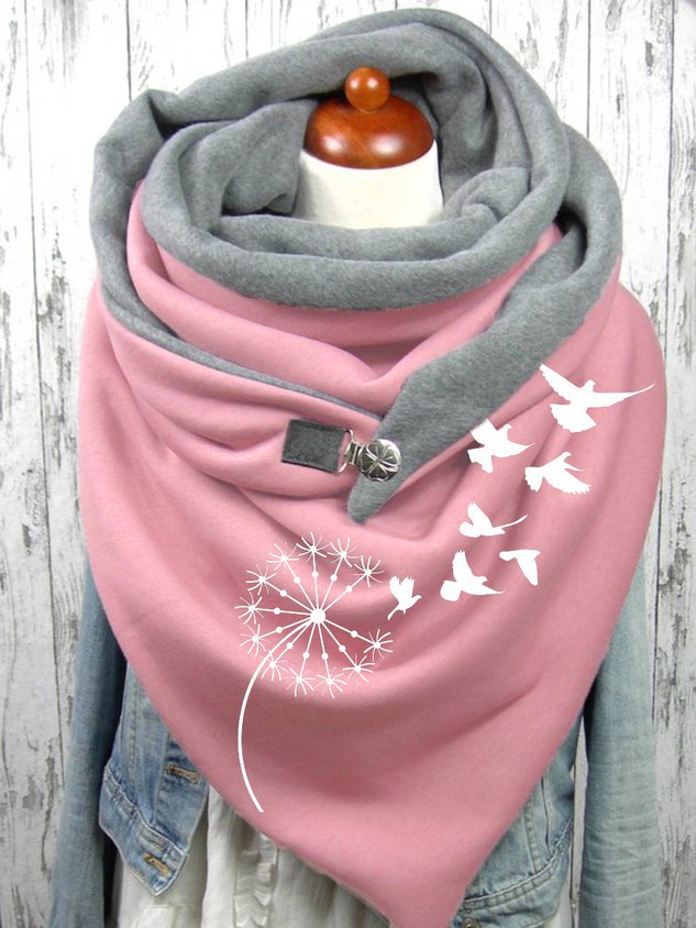 Scarf Oversized Lightweight Pink Dandelion Print