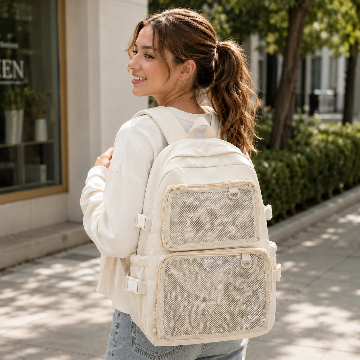 School Backpack Transparent Front Display Pockets