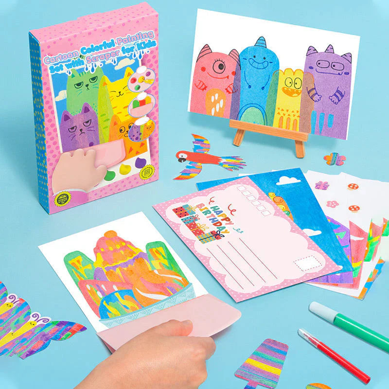 Scratch Art Kit Rainbow Color-Reveal Cartoon Templates Includes Scraper