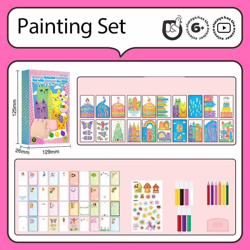 Scratch Art Kit Rainbow Color-Reveal Cartoon Templates Includes Scraper