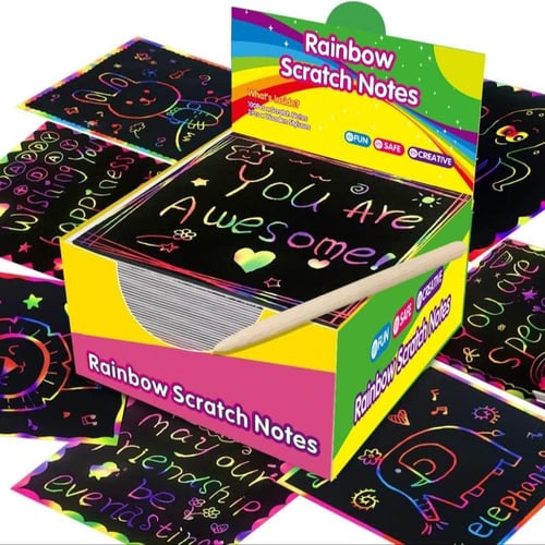 Scratch Art Set 100-Piece Rainbow Color Reveal Wooden Styluses