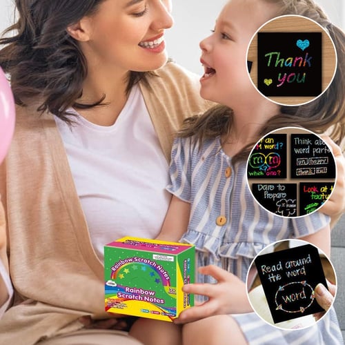 Scratch Art Set 100-Piece Rainbow Color Reveal Wooden Styluses