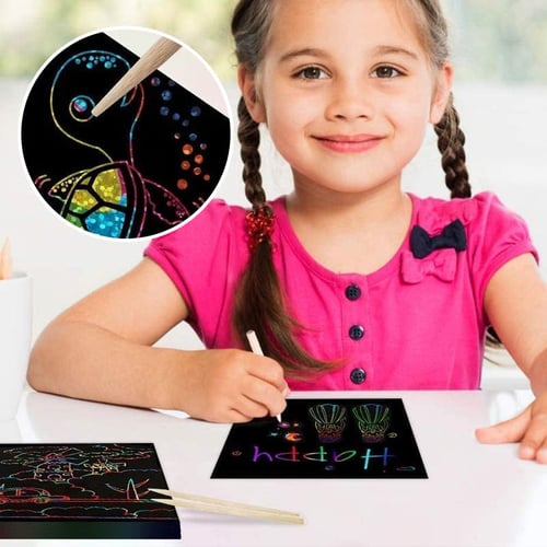 Scratch Art Set 100-Piece Rainbow Color Reveal Wooden Styluses