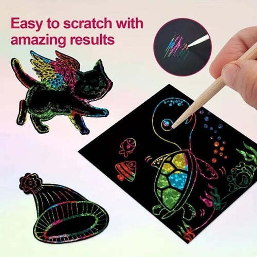 Scratch Art Set 100-Piece Rainbow Color Reveal Wooden Styluses