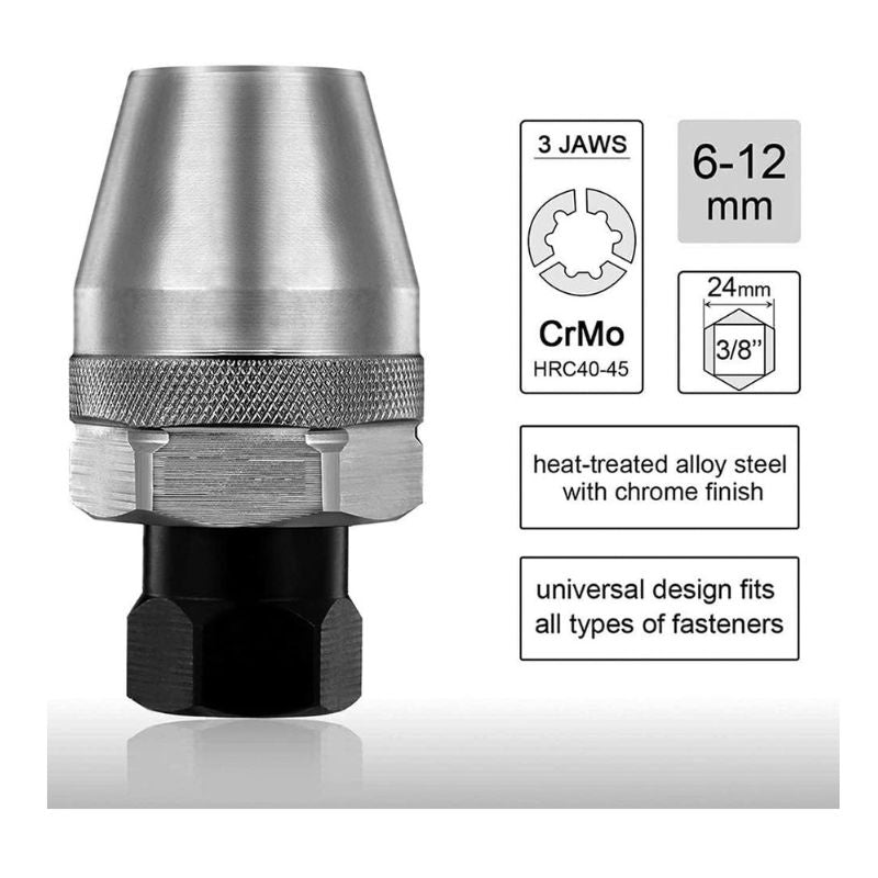 Screw Extractor Hardened Steel Tapered Teeth 3/8 Inch Drive