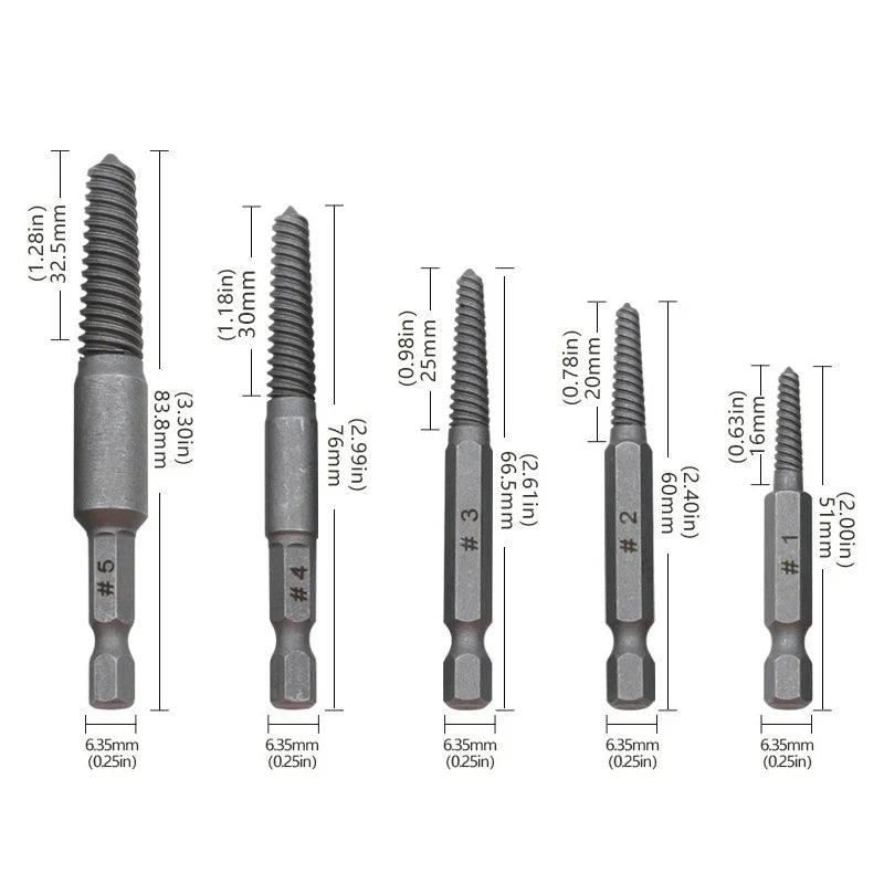 Screw Extractor Set 10-Piece Hardened Steel Left Hand Thread