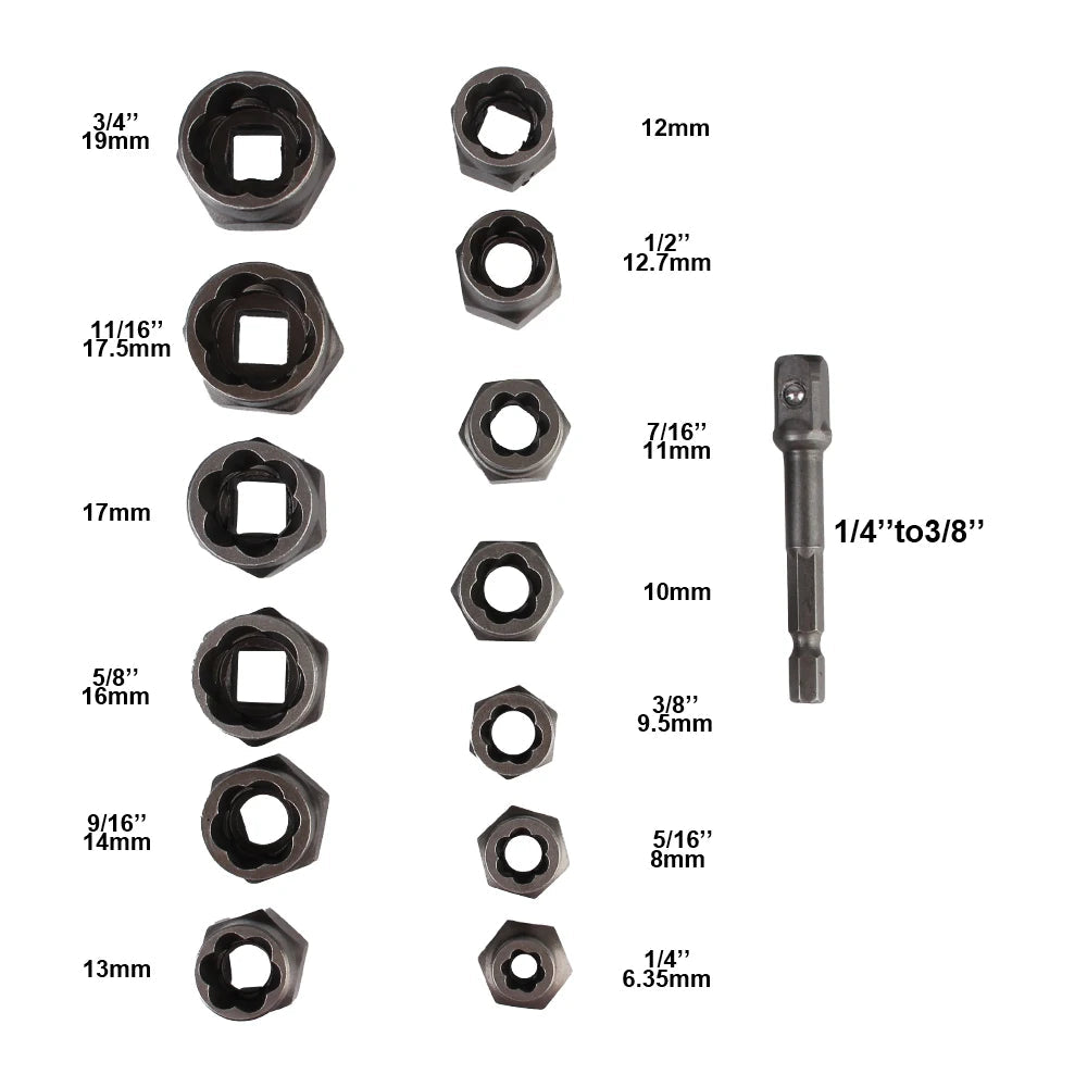 Screw Extractor Set Left-Turning Spiral 14-Piece With Case