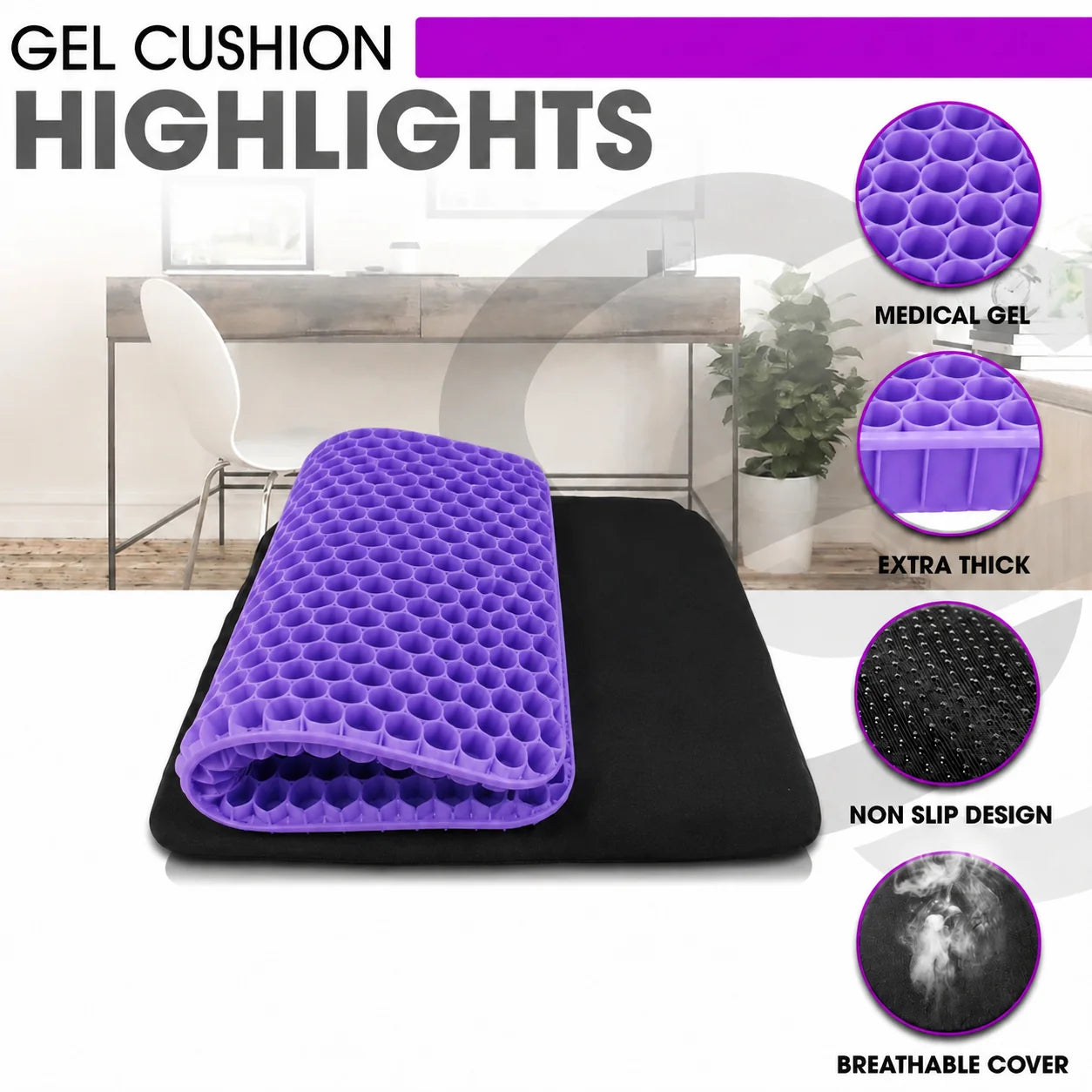 Seat Cushion Double-Layer Honeycomb Silicone Gel Washable Cover