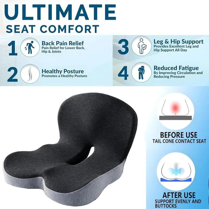Seat Cushion Memory Foam Ergonomic Cutout Non-Slip
