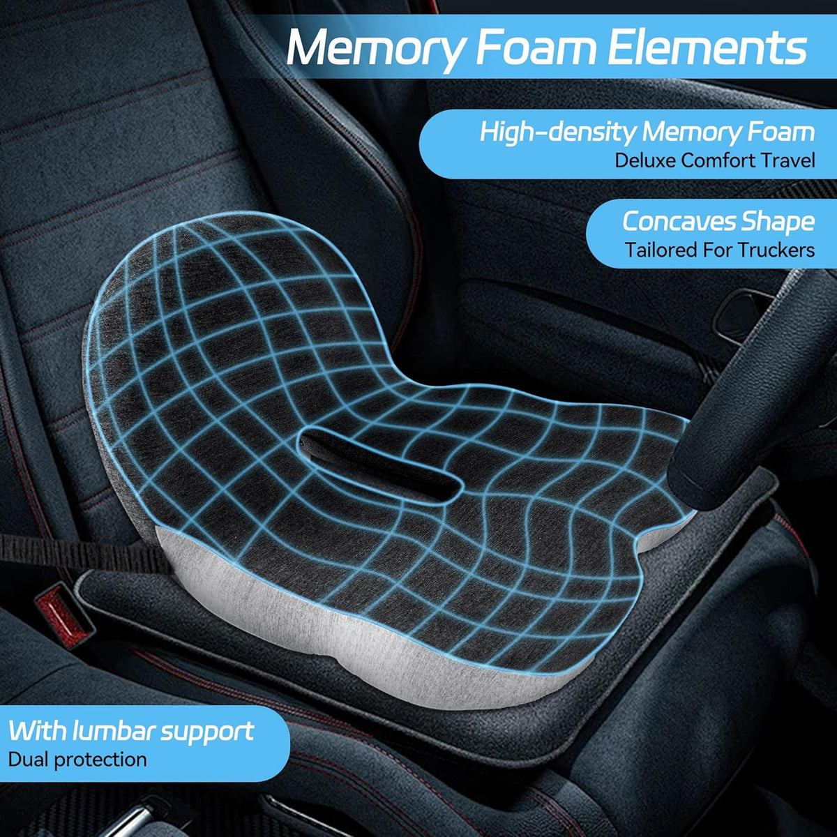 Seat Cushion Memory Foam Ergonomic Cutout Non-Slip