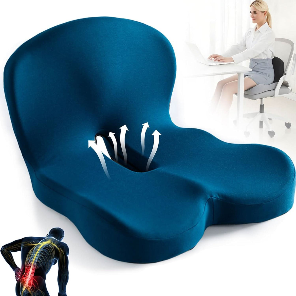 Seat Cushion Memory Foam Non-Slip Removable Cover